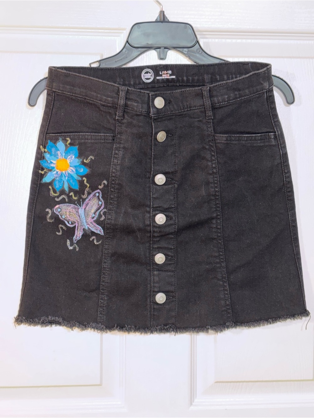 wonder nation Black Button-Front Mini Skirt with Blue Flower & Pastel Butterfly